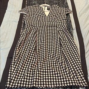 JAX Black and White Houndstooth Midi Dress